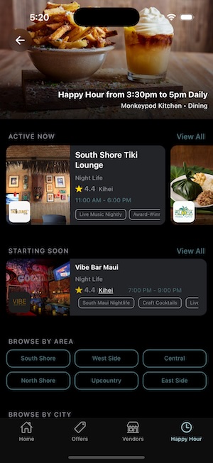 Advanced Happy Hour filters in the Mahalo Rewards app